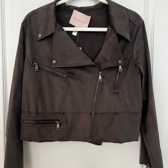 NWT Anthropologie Hutch faux suede zip crop jacket - Picture 2 of 8
